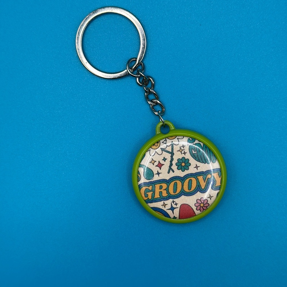 Groovy Floral Retro Keychain - Green Frame